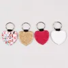 PU Leather Sublimation Keychain Home Blanks Heat Transfer Round Shape Glitter Backside Keyring DIY Gift