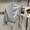 New design women's fashion stand collar long sleeve denim jeans double breasted cool jacket coat plus size casacos SML