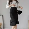 Elastic Plus Size Long Black Skirt Mulheres Moda Cintura Alta Bodycon Bridal S Coreano Elegante Elegante Corset Office 220322