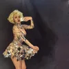 Stage Wear Drop Singer Mirror Dress Dance Wears Sparkly Silver Body Strass Costume228b