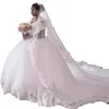 2022 ball gown Crystal Wedding Dress V Neck Lace Long Sleeve Bridal Gowns Elegant Wedding Dresses lace robes de mariee