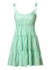 Seksowna sukienka letnia sukienka na plaży Green Green Duże rozmiary sukienki koronkowe w górę marszczyzne sukienka vestidos D220611