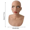 Máscara de látex completo para o Halloween com cabeça de pescoço Creepy Wrinkle Face Cosplay Party Adereços Mulheres 220411