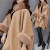 Moda Donna Inverno Lana Mantello Cappotto Flare Manica Collo Pelliccia Sintetica Ponch L220725