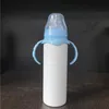 8oz Blanco Sublimación Bebé Alimentación Sippy Botella Pink Blue Doble Pared Vacuum Nipple Mango Botellas de agua inquebrantables DHL FY5153