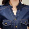 Günlük Elbiseler Moda Kadın Yaz Elbise Denim Eski Kısa Kollu V Yaka Jean Gömlek Giyim