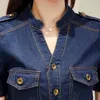 Fritidsklänningar Mode Kvinnor Sommarklänning Denim Vintage Kortärmad V-ringad Jean Shirt Kläder