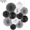 12pcsset Paper Lanterns Paper Fans Rosettes Tissue Pom Poms Flower Birthday Wedding Baby Shower Party Hanging Decoration 220527