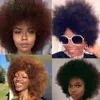 Fluffy Afro Kinky Curly Wig For Black Women Remy Brazilian Human Hair Short Sassy Wigs Natural Brown Burgundy Allure 220707