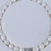 Kettingen handknoopte ketting natuurlijke 9-10 mm witte zoetwater rijst parel trui ketting bijna ovaal 45 cmchains