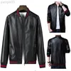 Hommes veste en cuir coupe ajustée veste en cuir moto Pu col rond Badge épais chaud hiver Biker vestes L220801