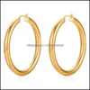 Charmörhängen smycken 18k Real Gold Large Hollow Simple Selling Stainls Steel Hoop For Mother Day Gift Drop Delivery 2021 EDV