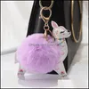 Keychains Fashion Accessories Artificial Fur Pompom Keychain Fluffy Ball Cute Alpaca Leather Animal Keyring Charm Chaveiros DH4QK