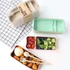 Lunch Box 3 Grid Wheat Straw Bento Transparent Lid Food Container For Work Travel Portable Student Lunch Boxes Containers BBE14057