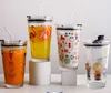 500 ml Glas-Kaffeetasse mit Deckel und Strohhalm, einfacher tragbarer Saftbecher, süßer Büro-Milchbecher, Teetasse, Getränkeutensilien, Trinkgeschirr