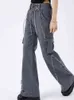 Couture bord brut gris jean femmes été américain rétro conception ample taille haute droite jambe large Micro pantalon évasé femme L220726
