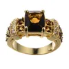 Trouwringen Vintage Vrouwelijke Bruine Kristallen Ring Charm Grote Gouden Kleur Voor Vrouwen Luxe Vierkante Zirkoon Stenen VerlovingsringWedding Edwi22