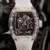Uxury Watch Data Richa Milles Przezroczysty wydrążony w krystalicznie męże Automatyczny mechaniczny zegarek mechaniczny lufy wina taśma taśma mody mody trend osobowości
