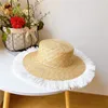 Cappello estivo femminile in paglia di grano naturale con cappello Fedora piatto da donna Cappello da sole con tesa da spiaggia per donna Panama