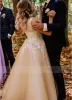 Bröllop champagne klänningar brud klänning spets applikation golvlängd ruched ärmlös trädgård vestidos de novia plus size skräddarsydd