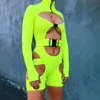 Women's Jumpsuits & Rompers Sexy Long Sleeves Hollow Out wear Bodysuit One Piece Short Jumpsuit Pants