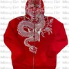 Erkek Hoodies Zip Hoodie Dragon Baskı Kırmızı Goth Sweatshirt Spor Paltosu Hip Hop Uzun Kollu Büyük Boy Hoodie Y2K Ceket 220725