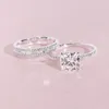 Fedi nuziali 2 pezzi / set Trendy Clssic Zircone rotondo Colore argento Per le donne Gioielli sposa femminile Festa di fidanzamento Regali di San Valentino Rita22