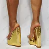 Rontic Handgjorda Kvinnor Plattform Sandaler Transparent Unisex Wedges Heels Open Toe Gorgeous Gold Night Club Skor US Storlek 5-20