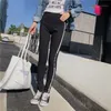 여자 레깅스 2022 여자 스프링 가을 캐주얼 검은 줄무늬 하이 허리 발목 길이 legging 슬림 패션 레이디 바지