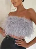 Verão Moda Mulheres Sexy Fluffy Furry Tube Top Feminino Trendy Chic Decoração de Pena de All-Match Decoração Sem Mangas 220316