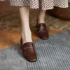 Dames kleding schoenen vrouwen schoenen modus echt leer loafers slip-on lente/herfst platte vierkante tiener dikke hak handgemaakte maat 34-40 220607