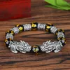 Brins de perles hommes noir obsidienne pierre perles Bracelet Pixiu chinois Feng Shui bonne chance richesse bouddha pour femmes bijoux Lars22295I