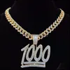 Hänge halsband hängsmycken smycken män hip hop 1000 nummer halsband med 1 m miami kubansk kedja isad ut bling hiphop manlig mode dropp deli