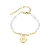 Charm Strands Imitation Beaded Pearl Bead Buddha Armband Vit Färg för Kvinnor Mode Smycken Bröllop Bröllop Tillbehör
