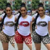 Women's Tracksuits Plus Size Tracksuit Women Two Piece Sets Leopard Lip T-shirt Top and Shorts Sweat Suits Summer Beach Wear Casual 2 Piece Outfits