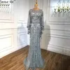 Party Dresses Serene Hill Gold Plus Size Mermaid Elegant Luxury Evening Gowns 2022 Pearls Beading With Cape For Women LA70738Party272L