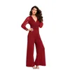 Women's Clothing Spring Summer 2022 V-neck Office Lady Gauze Patchwork Rivet Long Sleeve Jumpsuit Women Overalls Y2k Solid Color Y220511