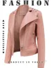2022 New Women Women Spring Autumn Leather Jacket Turn Down Collar Manga Longa Slim Fino Pequeno Casaco Mot de Moteira L220728