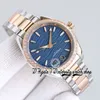 RWF Aqua Terra 150m A8800 Automatische dames Watch 220.55.34.20.55.001 34 mm Blauw reliëfgolfpatroon wijzerplaat diamant roos Rose Gold roestvrijstalen Eeuwige horloge horloges