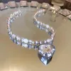 Cadenas encanto gran deslumbrante collar de corazón de diamantes de imitación cúbicos para mujeres de alta calidad transparente Bling Zircon cadena de clavícula colgante cadenas cadena