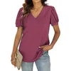 RealFine Zomer T-shirts 9026 V-hals Katoenen Puff Sleeves Shirts T-shirts voor Dames Maat S-XL