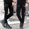 Vert noir Denim Biker jeans hommes maigre piste en détresse mince élastique homme hip hop militaire moto cargo pantalon 220408