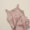 Kläder sätter sommar topp shorts småbarn barn outfit prinsessan baby flickor födda kläder solid backless linne bomullskläder