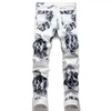 Zomer Straat Heren Printing Jeans Stretch Katoen Denim Broek Mid Taille Mode Casual Broek Vaqueros de hombre