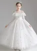 Vintage Princess Flower Girls koronkowe białe specjalne OCN na wesele suknie kulowe dla dzieci suknie Komunowe sukienki 403
