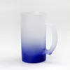 16-Unzen-Bierkrüge für die Sublimation, Farbverlaufsfarben, Sublimationsglasbecher mit leerem Griff, mattierter bunter Boden, Gläser, Kaffeetasse, Trinkflasche