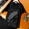 T-shirt das mulheres 2022 coreano verão moda strass bling solto preto feminino tops y2k mulheres harajuku manga curta streetwear