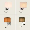 Wall Lamps Modern Contracted Led E27 With Small Spotlight And USB Charging Port For Bedroom Bedside Cloth Lampshade LuminaireWall