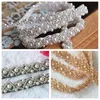 Belts 1 Yard Bridal Crystal Rhinestone Applique Pearl Beaded Trim Iron On Fix DIY Wedding Sash Belt AppliqueBelts