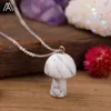 Carved Gemstones Mushroom Pendant Charms Stainlesssteel Chain Women Healing Crystals Figurine Pendant Necklace Jewelry8347321